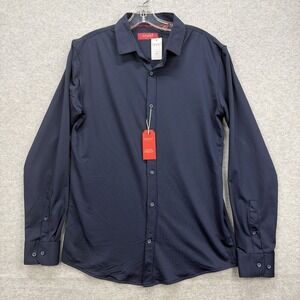 Bruno Milano Dress Shirt Mens Medium Navy Extreme Stretch Active Performance NEW